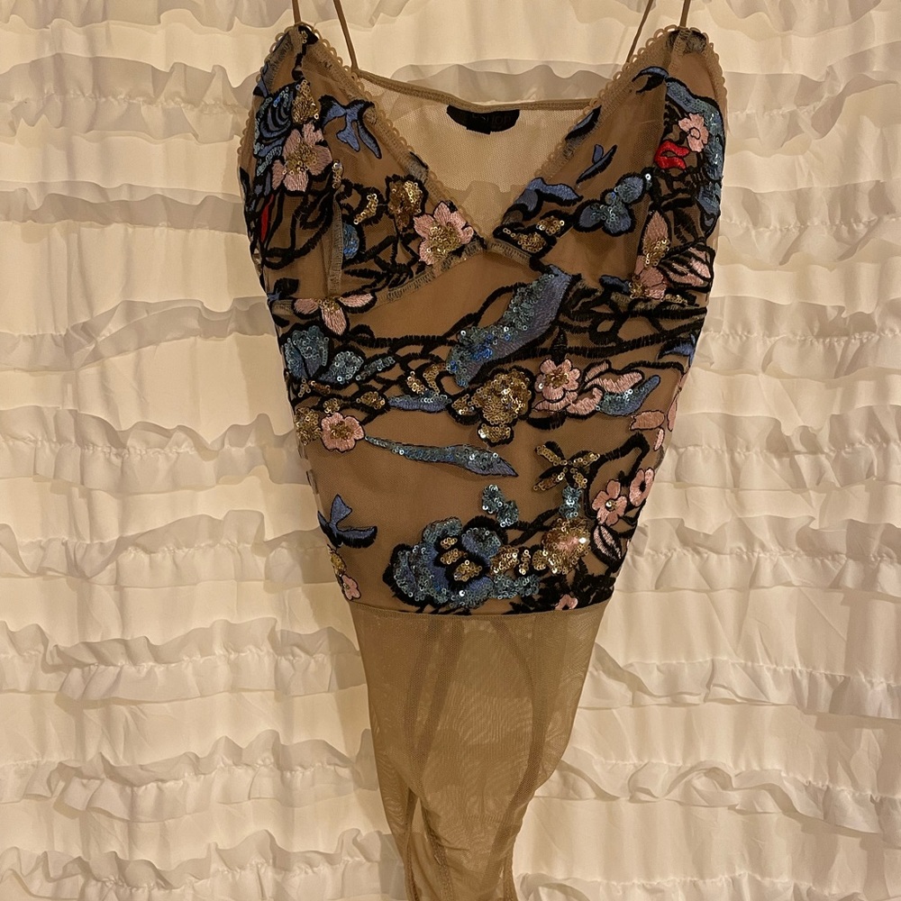 Sequined mesh bodysuit